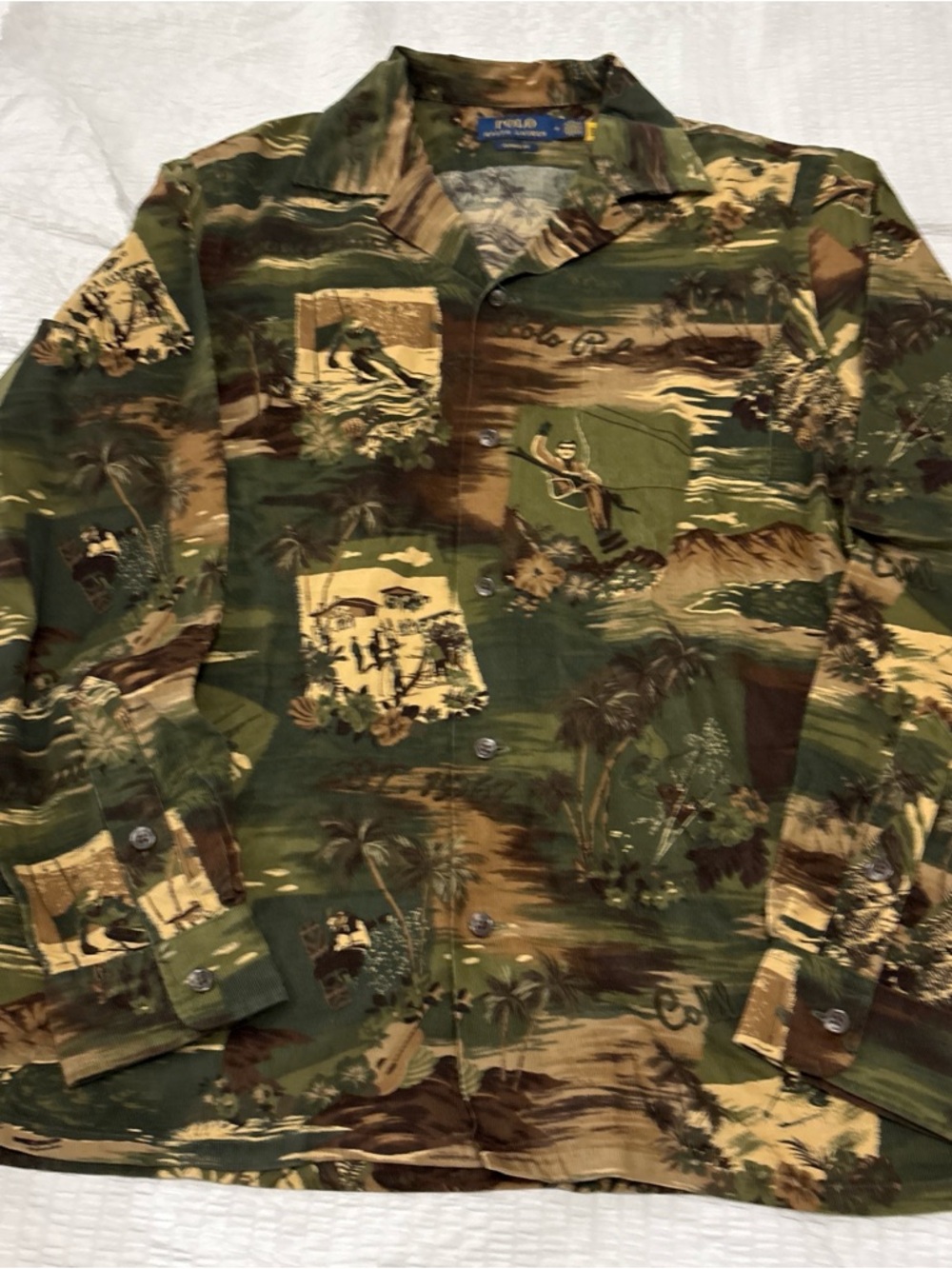 Polo by Ralph Lauren Olive & Brown Tropical Print Lightweight Shirt Jacket